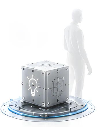 The idea enters the line as a sealed cube.
